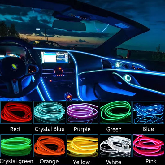 LED Flexible Neon Ambient Lighting for Car Interior - Available in 1M, 3M, and 5M Lengths for Dashboard and Door Decoration